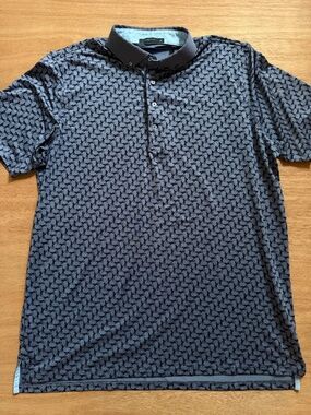 Greyson performance golf polo shirt men's XL blue all over howling wolf print
